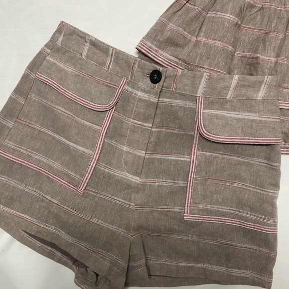 GB khaki and red stripe linen peplum top short set - Picture 4 of 5